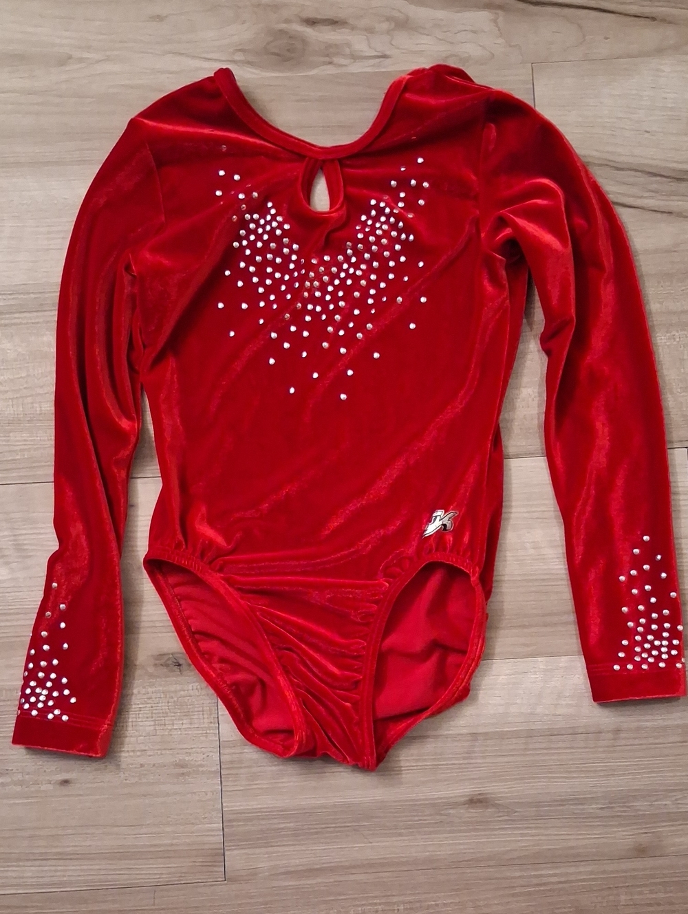 GK Red Velvet Rhinestone Girls Gmynastics Leotard - Sparkle Accent (L)